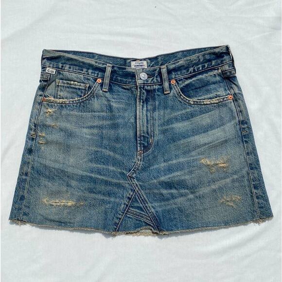 New Citizens of Humanity Blue Dirty Wash Distressed Cutoff Jean Mini Skirt Sz 27 - Picture 6 of 11